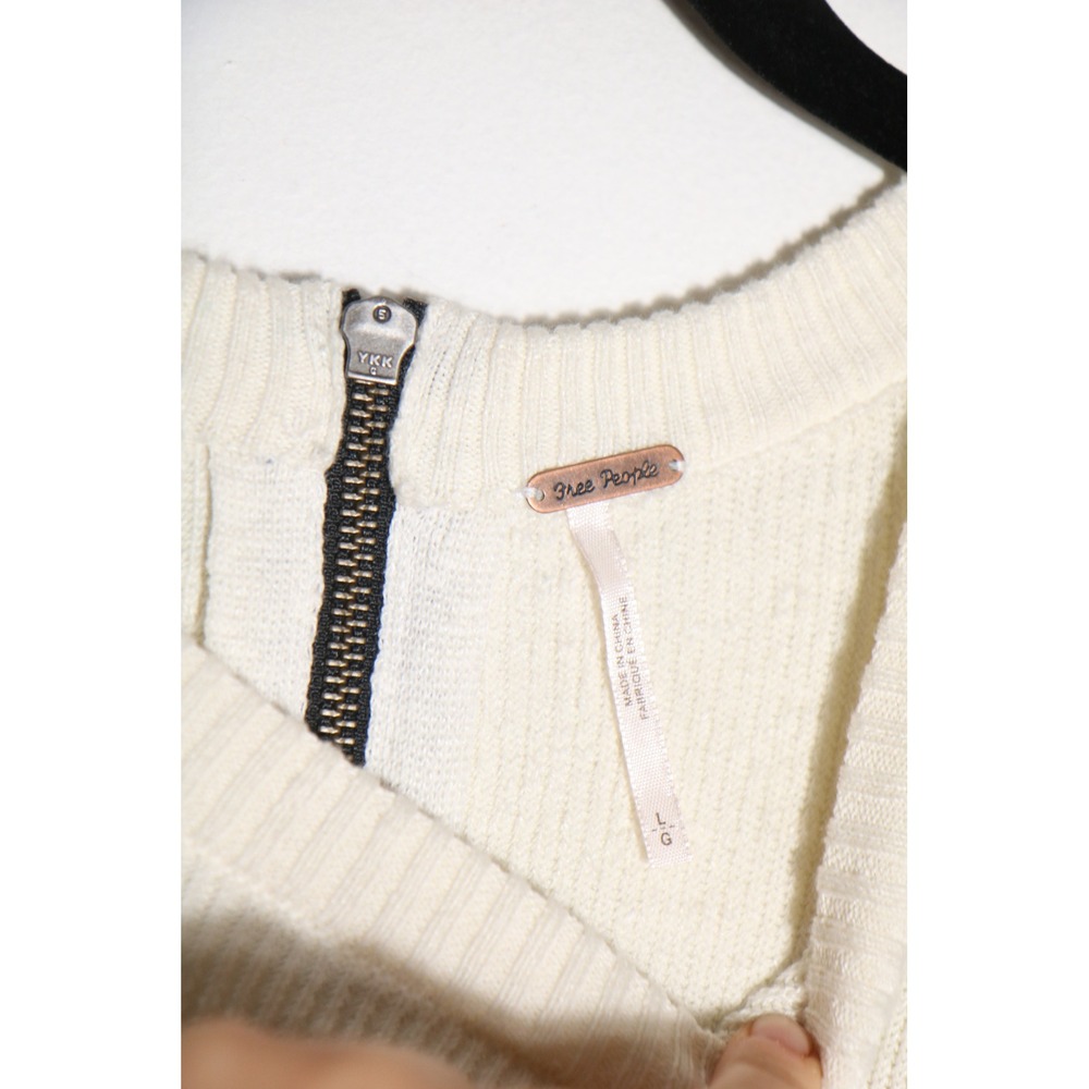 Free People Colorblock Striped Mini Sweater Dress Large Cotton Linen Boho Retro - Picture 4 of 6